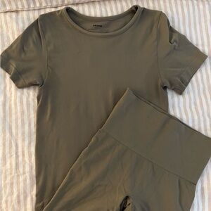 SKIMS Soft Smoothing T-Shirt and Short Set in Army Green